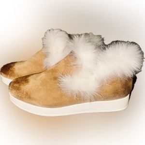 Antelope Sailor Fur Sherpa J30 Taupe Tan Leather Sneaker, US Size 6.5 EU Size 37